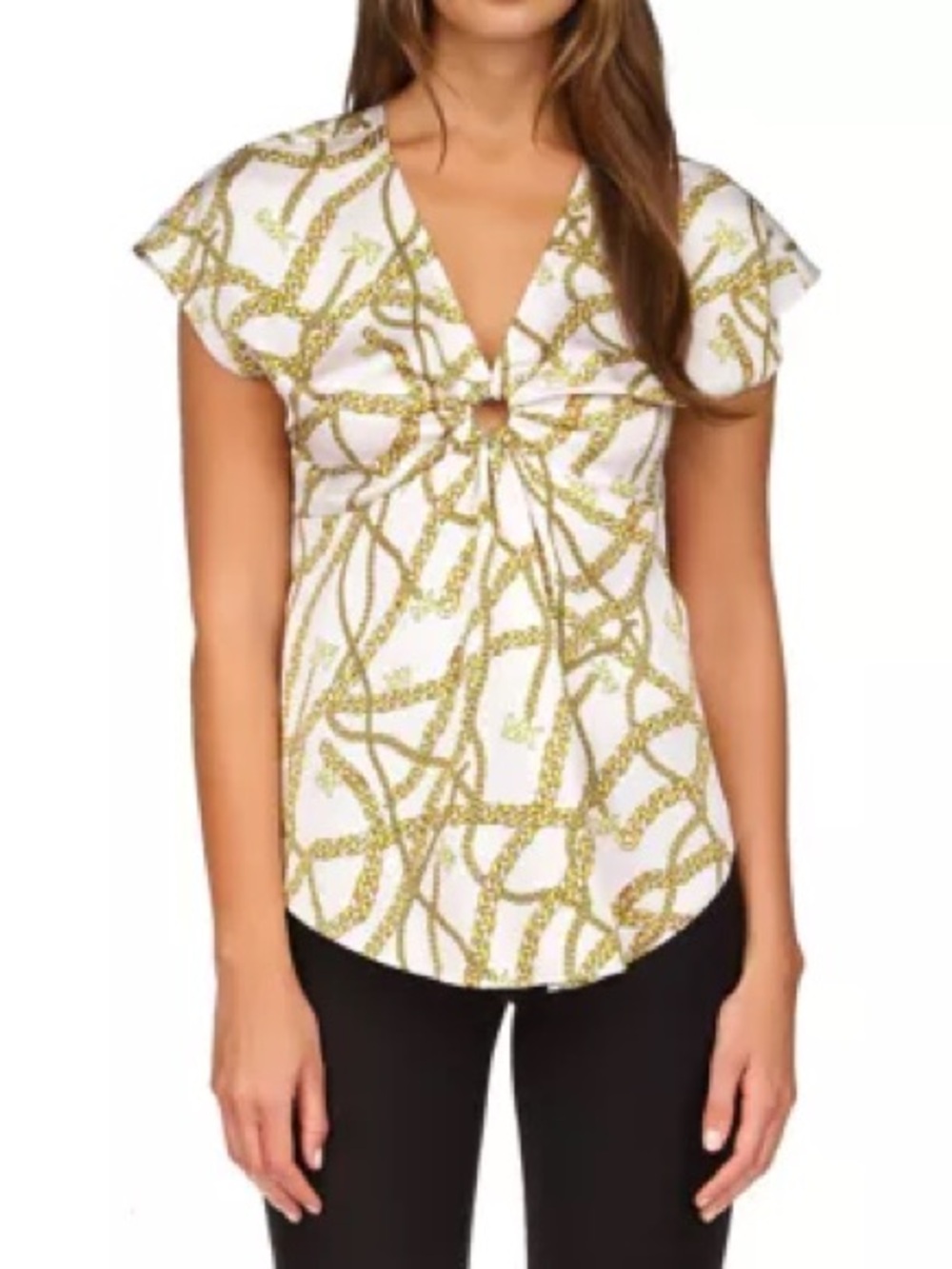 MICHAEL KORS | $98 R Women’s White and Gold Knot-Front V-Neck Top